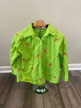 Neon Lime Gingerbread Man Embroidered Button-Up Shirt